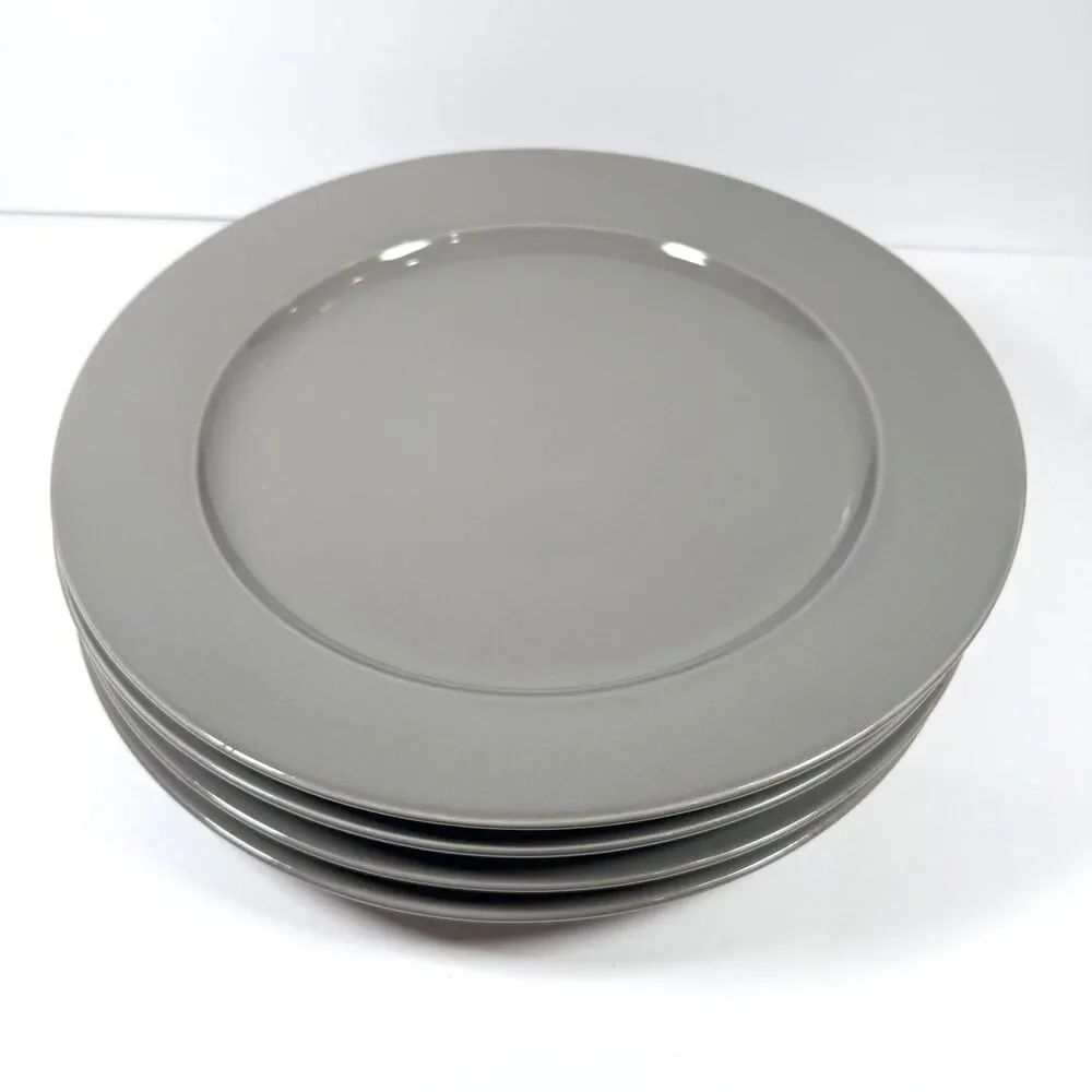Restoration Hardware Dark Gray Chinese Porcelain 12.5” Dinner Plates Set Of 4